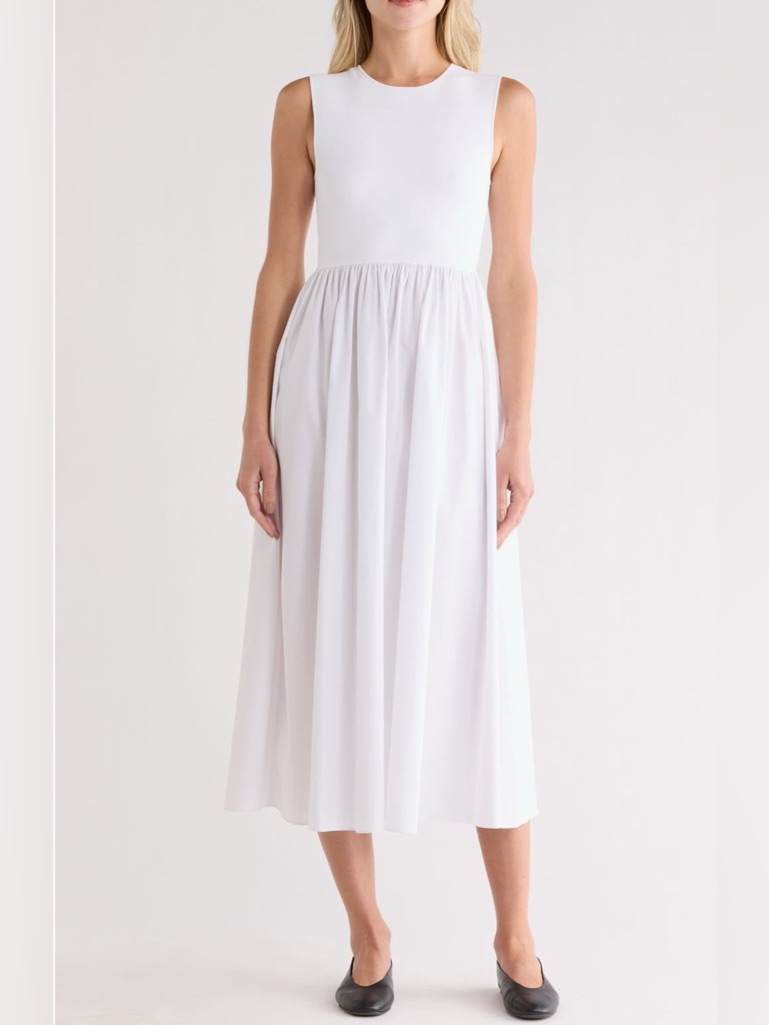 Theory Crew Neck Glossed Poplin Midi Dress Mixed Media Color: White Size:Xl